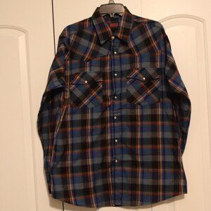 Canyon Guide Outfitters Snap Front Long Sleeve Lightweight Plaid Shirt Large